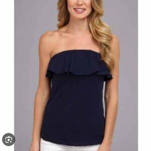 Lilly Pulitzer Strapless Ruffle Top | Navy Blue | Size XS